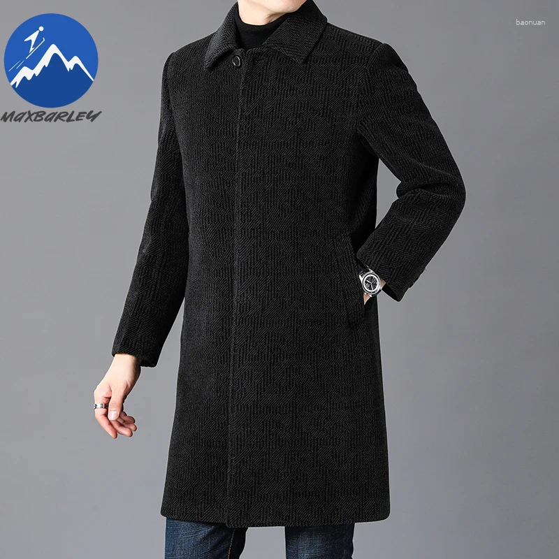 Men's Wool Maxbarley Korean Long Coat Men Fashion Tide Single Breasted Overcoat Man 2025 Winter Stylish Blends Trench Casual Loose