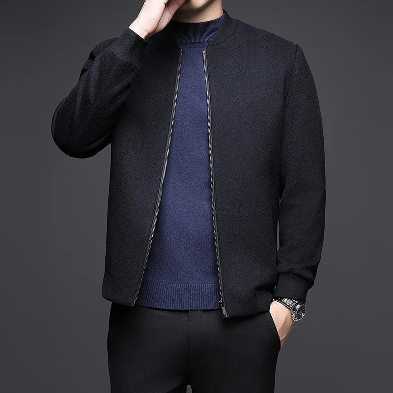 Minglu Autumn Winter 100% Wool Mens Jackets y Stand Collar Solid Color Zipper Thicken Business Casual Man Coats 4XL 250814