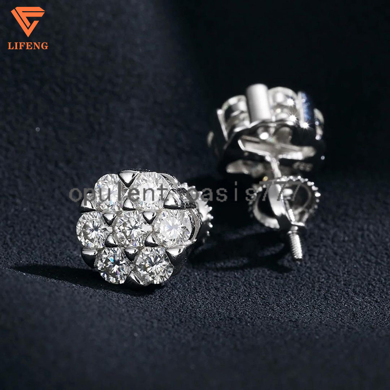 Lifeng délicat rond Vvs Moissanite Sterling Silver Flower Boucles d'oreilles pour hommes et femmes bijoux cadeaux parfaits