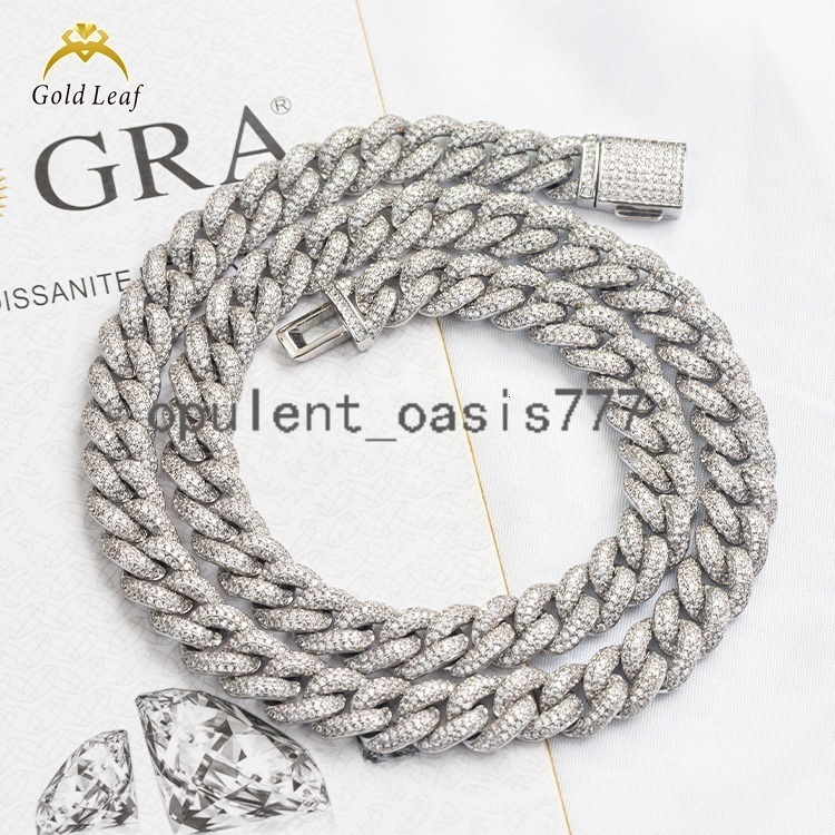 Luxury 10mm Iced Out Cuban Chain Necklace Hip Hop White Gold Plated S925 Sterling Silver Moissanite Cuban Link Chain