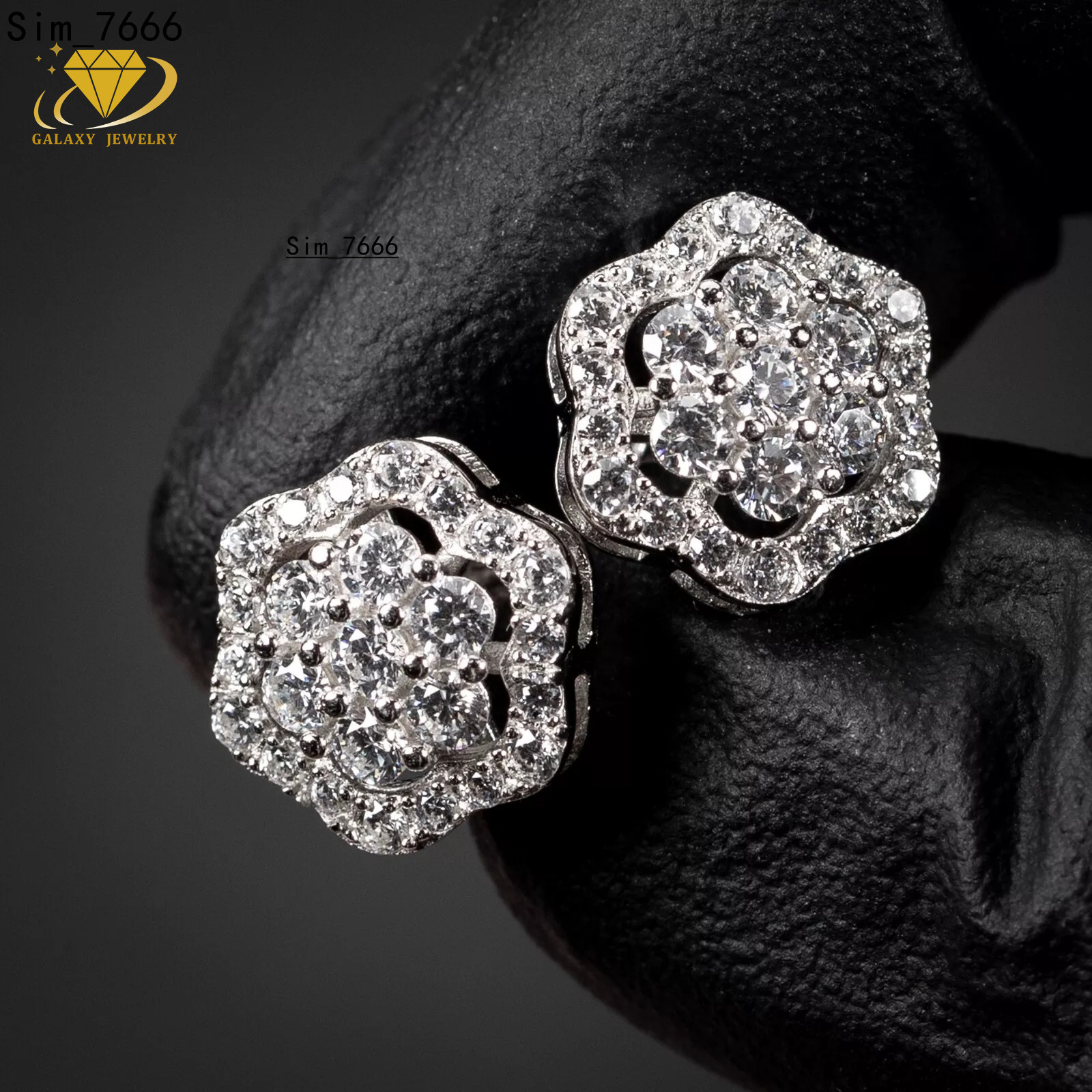 Hip Hop Fashion Stud Earrings 925 Silver Screw Back Iced Out Vvs Moissanite Flower Cluster Ear Stud With GRA Certificate
