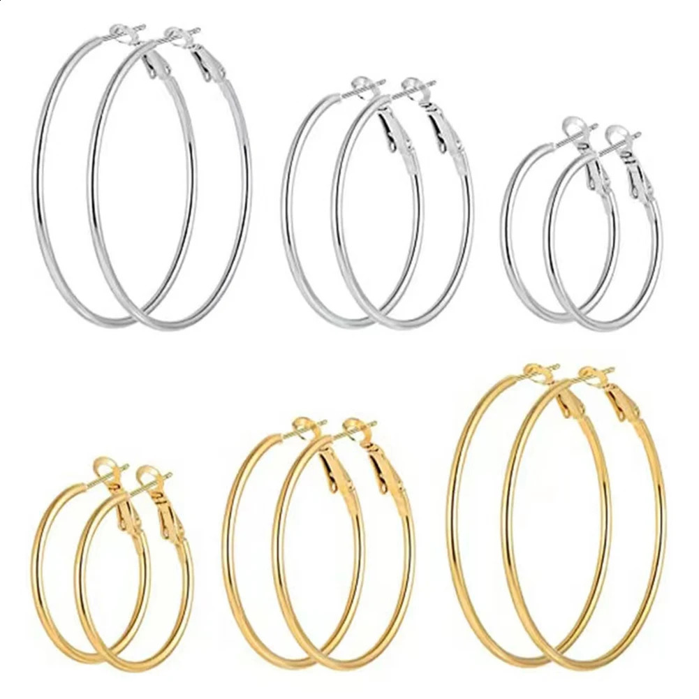 6PCS Round Circle Endless Earrings Gold and Silver 30/40/50mm Circle Earrings Party Wear Earrings Gifts for Birthday Christmas 250813