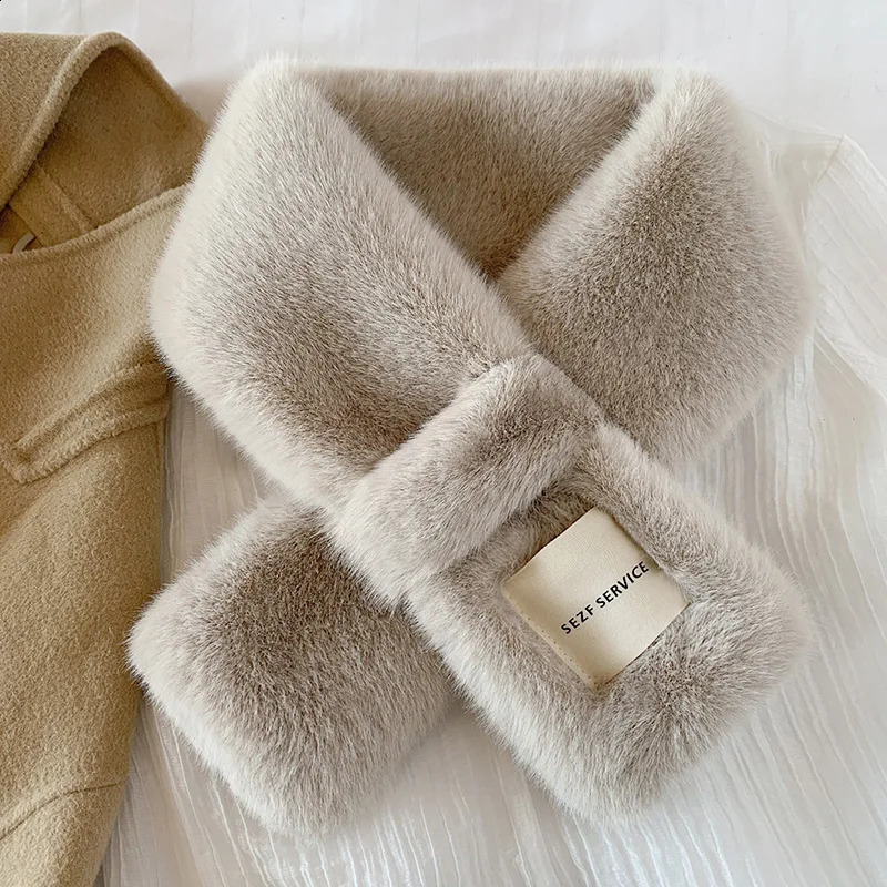 Faux Rabbit Fur Scarf Collar Winter Thick Warm Soft Neck Warmer Cross n Korean Japanese Style Ins Fluffy Girl Fashion 250812