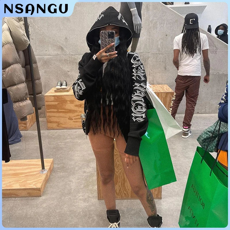 2023 Winter Letter Printed Zip Up Hoodie Streetwear Women Cyber Y2k Jackets Cardigan Gothic Punk Clothes Sweatshirts 250805
