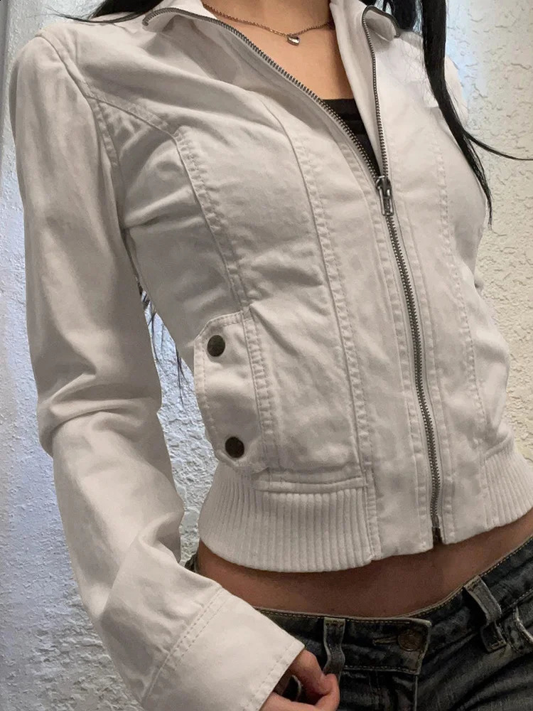 Cuteandpsycho Vintage Zip Up Chic Jackets Autumn Streetwear Pockets Harajuku Solid Coats Casual 2000s Basic Y2K Aesthetic Cloth 250808
