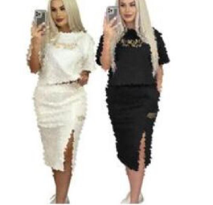 Women's Embossed Two Piece Dress Round Neck Short Sleeve Top Tight Low Waist Wrap Hip Short Skirt Leisure Beach Commuter Two Piece Sets for Wom