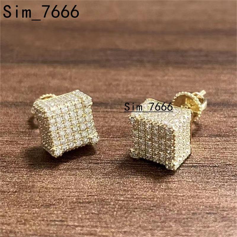 Luxury Hiphop Jewelry 925 Sterling Silver Full Setting Iced Out Hip Hop Earrings Gold Plated VVS Moissanite Stud Earrings