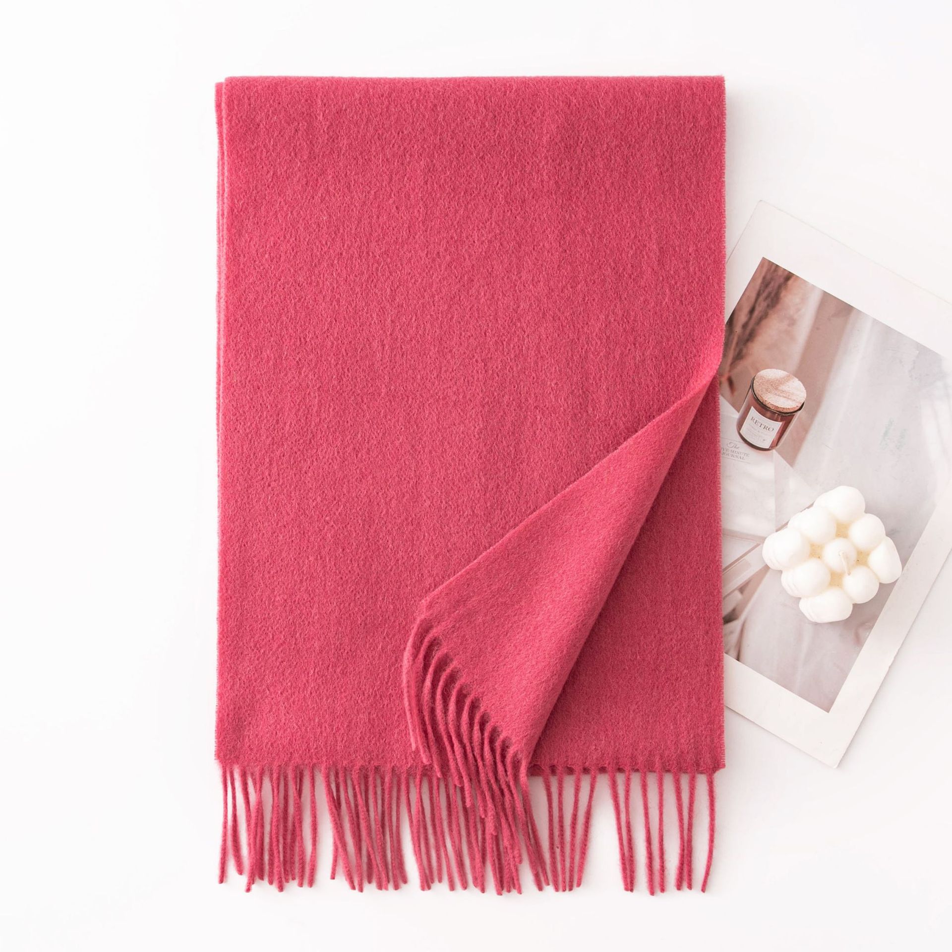 K1669 Women's autumn and winter pure wool scarf solid color warm neck scarf dual-purpose new style looks high-end