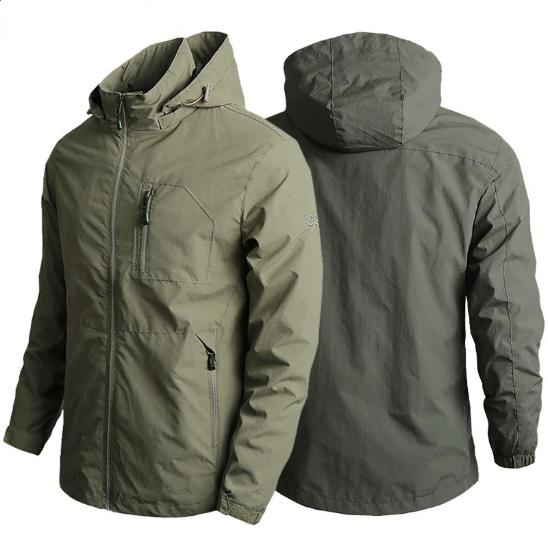 US Mens Outdoor Hiking Jackets Summer Military Multi-pockets Tactical Hunting Fishing Waterproof Hooded Thin Jacket Men 250811