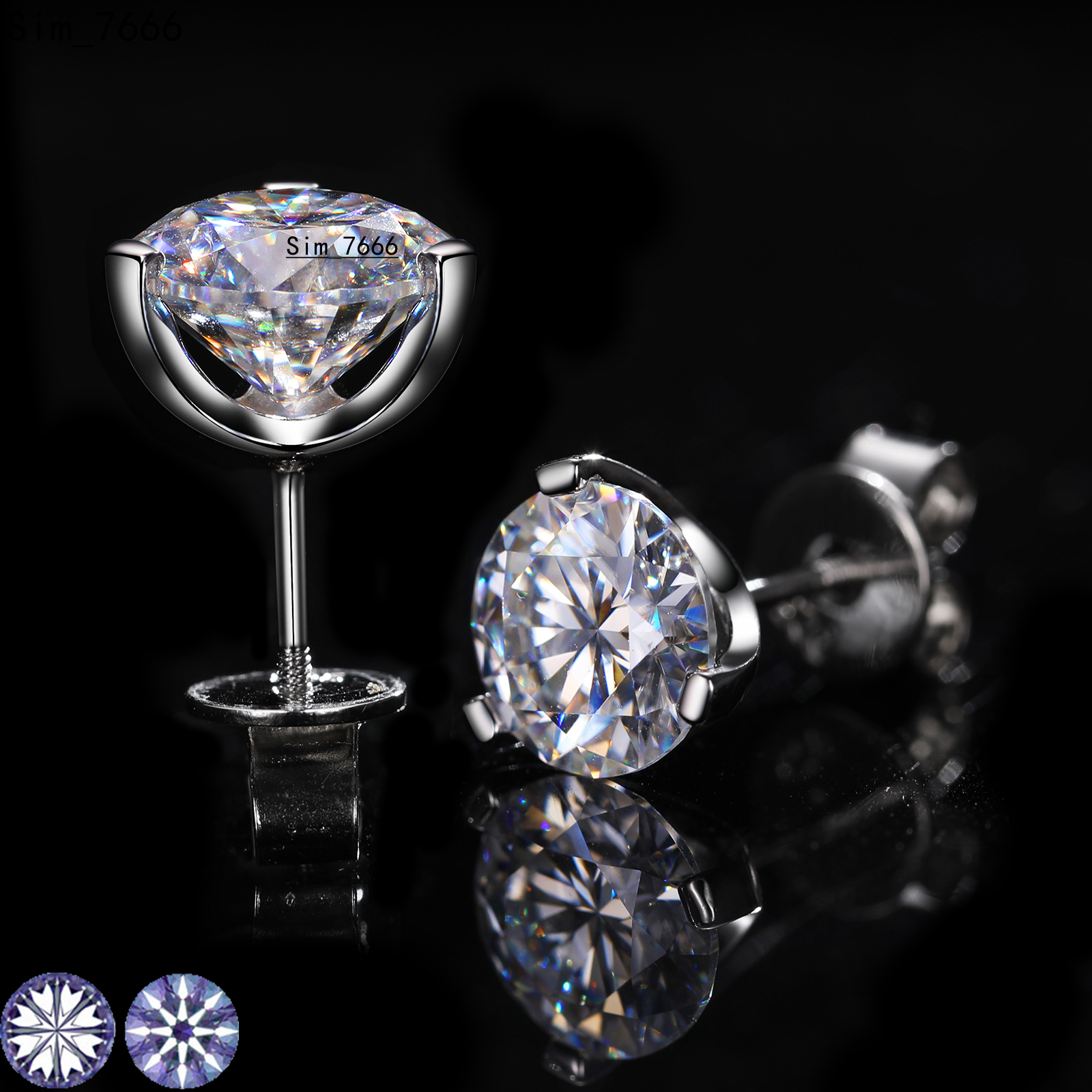 Stunning Flame 3 Prong Moissanite Stud Earrings Trendy 925 Sterling Silver Jewelry VVS Lab Diamond Ear Stud Rings for Men