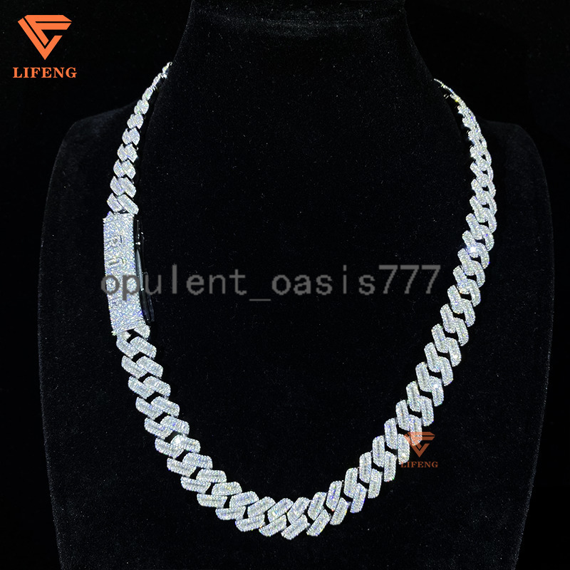 Custom Iced VVS1 Moissanite Necklace with 925 Sterling Silver Cuban Link Chain Baguette Diamond Hip Hop Mens Jewelry