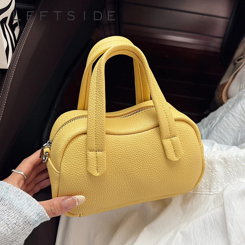 LEFTSIDE 2025 In Small PU Leather Solid Color Handbags and Purses Womens Crossbody Bag Short Handle Yellow Shoulder Bags 250811