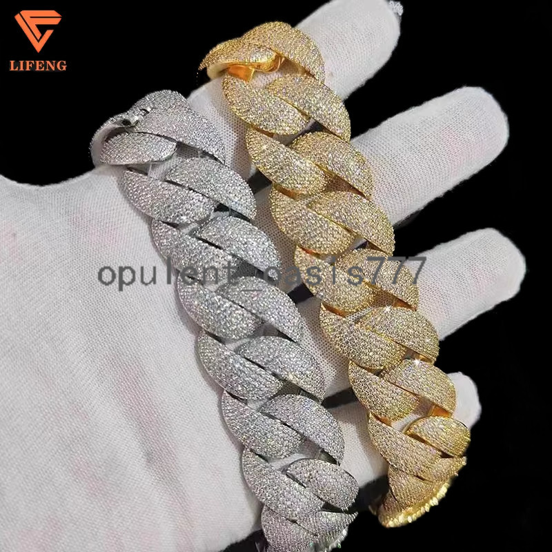 Custom 20mm 5-Rows 925 Sterling Silver Gold Plated Cuban Link Chain Mens Full Iced Hip Hop Diamond Moissanite Fine Necklaces