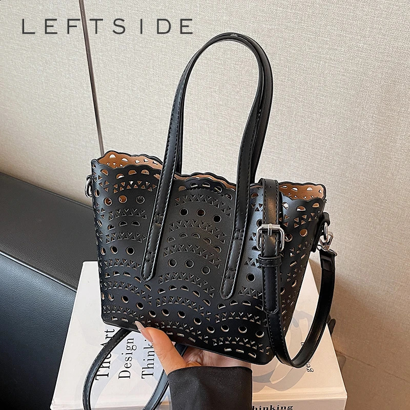LEFTSIDE 2025 Summer In Small PU Leather Hollow out Handbags and Purses Womens Crossbody Bag Short Handle Shoulder Bags 250811