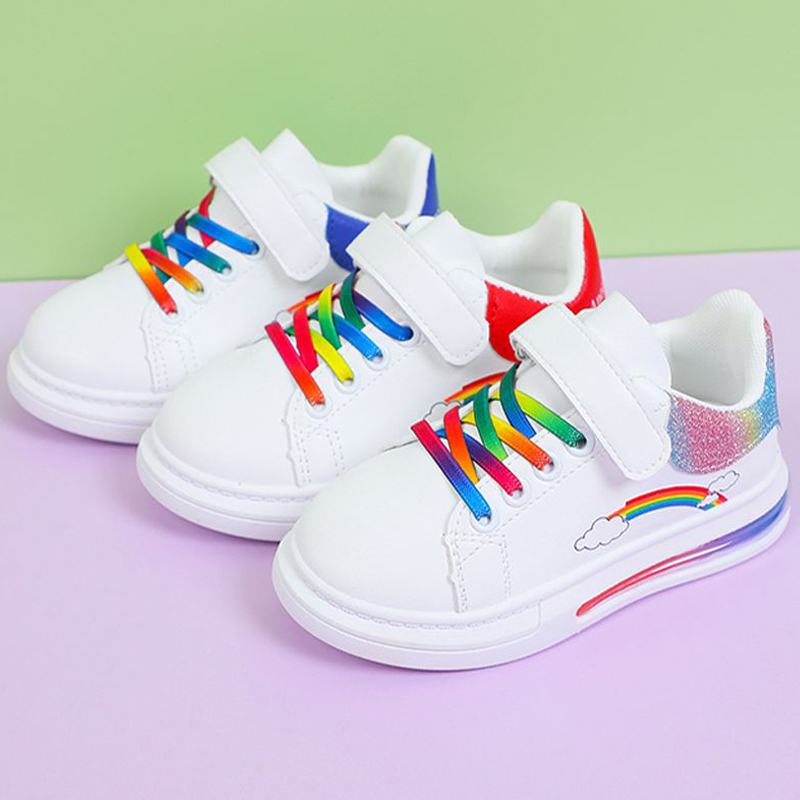 Chaussures pour enfants mode arc-en-ciel coloré filles garçons blanc décontracté pu cuir kidszworld enfants sport baskets pour tout-petits chauss
