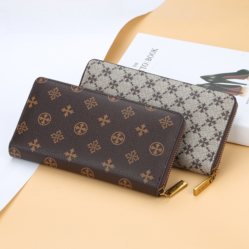 Free Shipping Designer Luxury Women's Wallet Korean Style Medium To Long Card Holder Handbag Large Capacity Zipper Phone Bag Fashionable Printe
