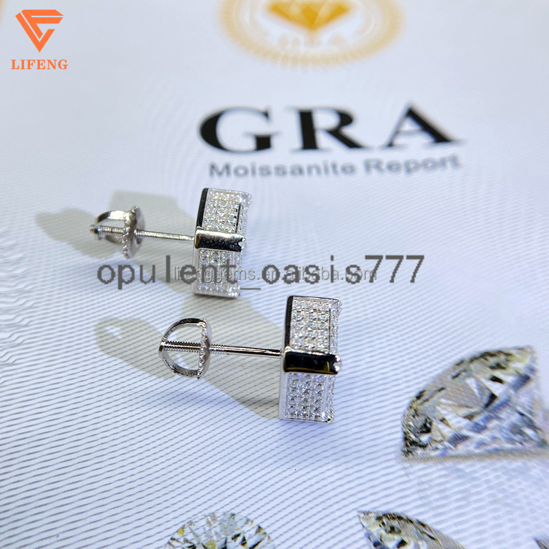 Newly Designer Fine Jewelry Rock Style 925 Sterling Silver Iced Out D VVS1 Moissanite Diamonds Bling Hip Hop Stud Earrings