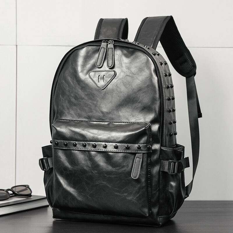 Men's Leather Retro Street Trend Personality Fashion Riveted Student Boy Backpack Casual