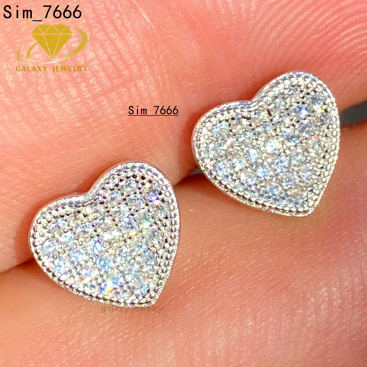 Hip Hop Real 925 Sterling Silver Heart Shaped Earrings Screw Backs Iced Out Moissanite Studs Earring