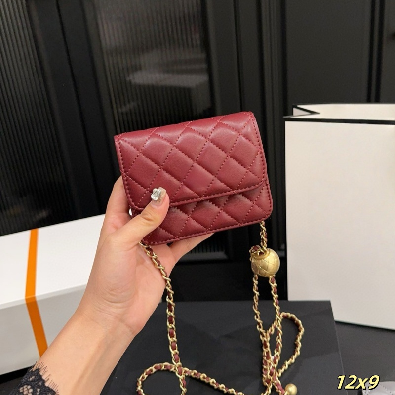 waist bag luxurys crossbody bag gold ball mini flap bag square coin bag high quality genuinel leather women chain wallet purese card holder 12cm