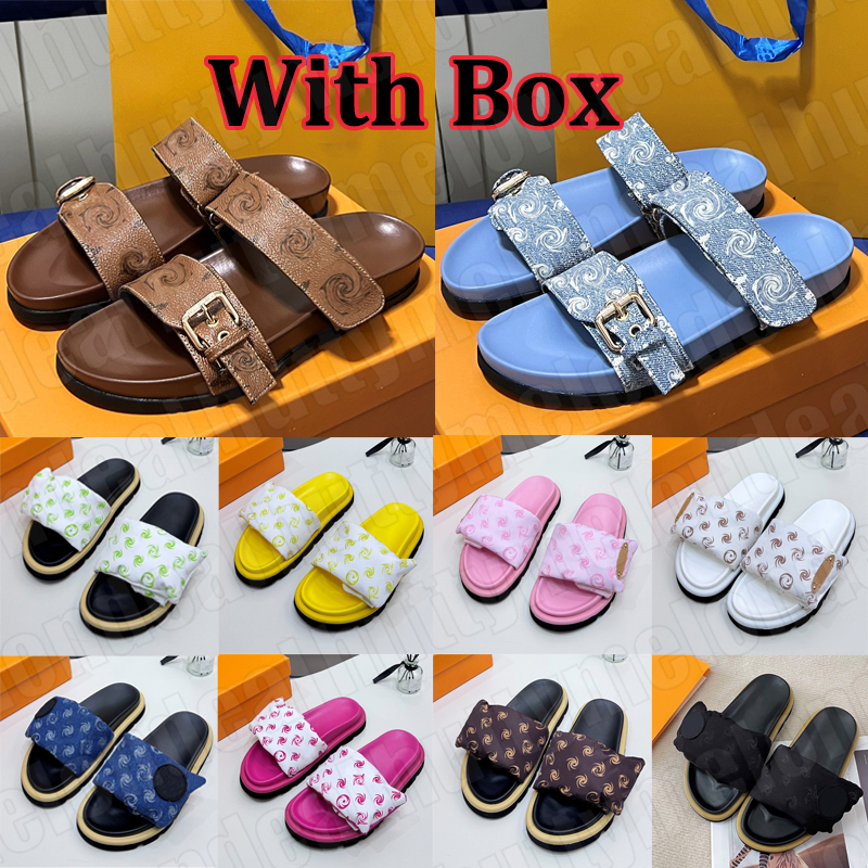 With Box Designer Sandals for Women Men Luxury Flat Slippers Buckle Sandal Outdoor Casual Shoes Brown White Blue