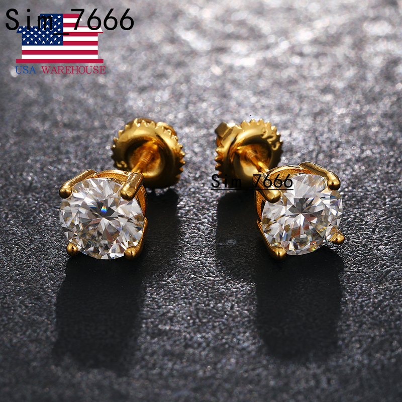 Local US Stock Women Jewelry Classic Screw Back 925 Sterling Silver 6.5mm 1ct VVS Moissanite Diamond Stud Earrings