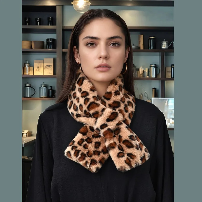 Rabbit Fur Scarf Leopard Ring Scarf Wraps Women Winter Thick Faux Fur Neckwear Scarves Windproof Echarpe Shawl 250811