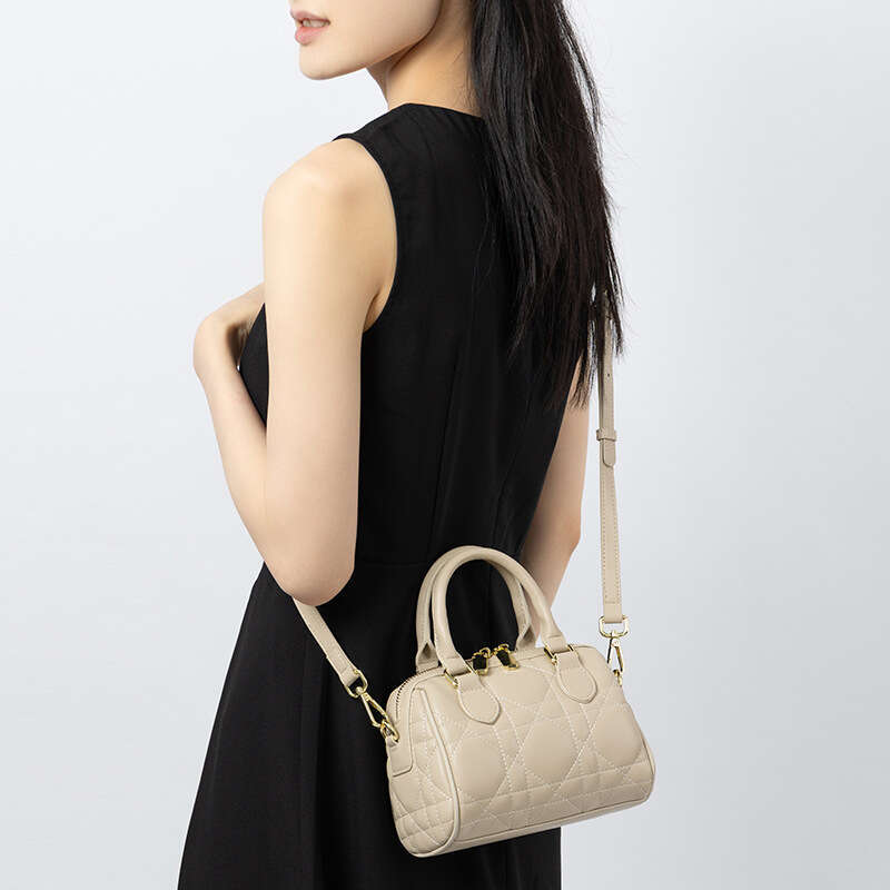 Genuine Leather Boston New Fashion Versatile High-End Quilted Handbag Shoulder Crossbody Women's Bag