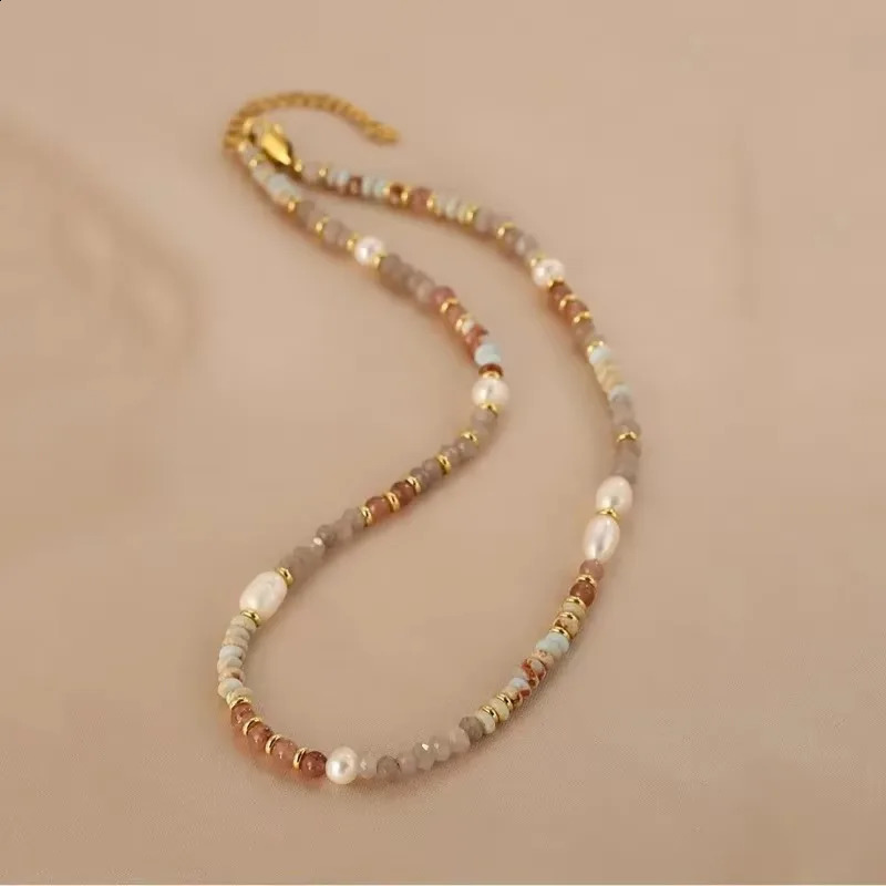 Minar Retro Colorful Natural Stone Crystal Freshwater Pearl Strand Beaded Necklace for Women 14K Real Gold Plated Copper Chokers 250812