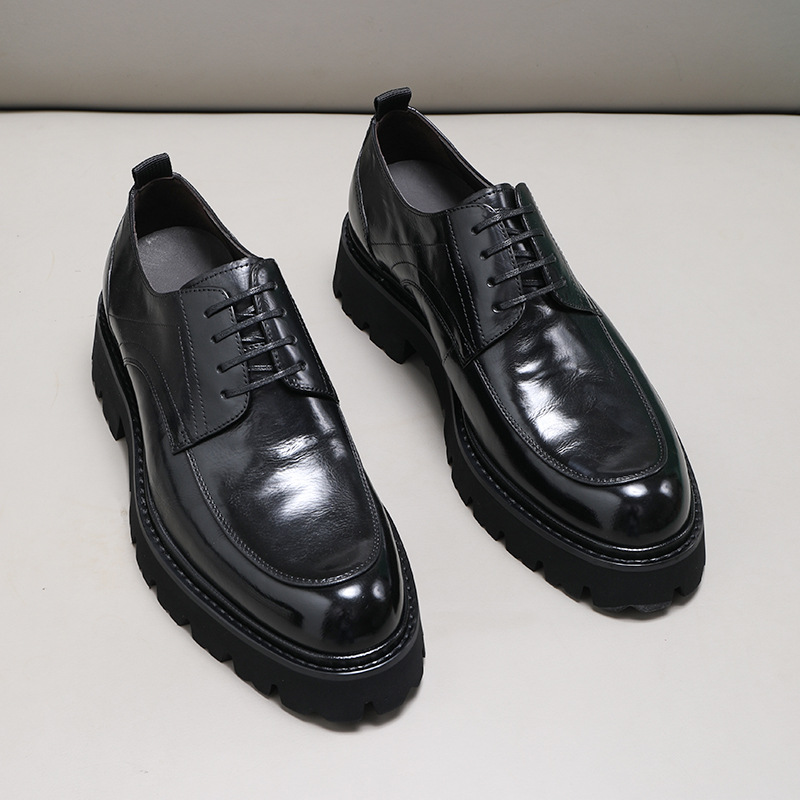 Chaussures d'affaires en cuir pour hommes, à lacets, semelle épaisse, en cuir de vache, surface en cuir souple, pour mariage, style européen