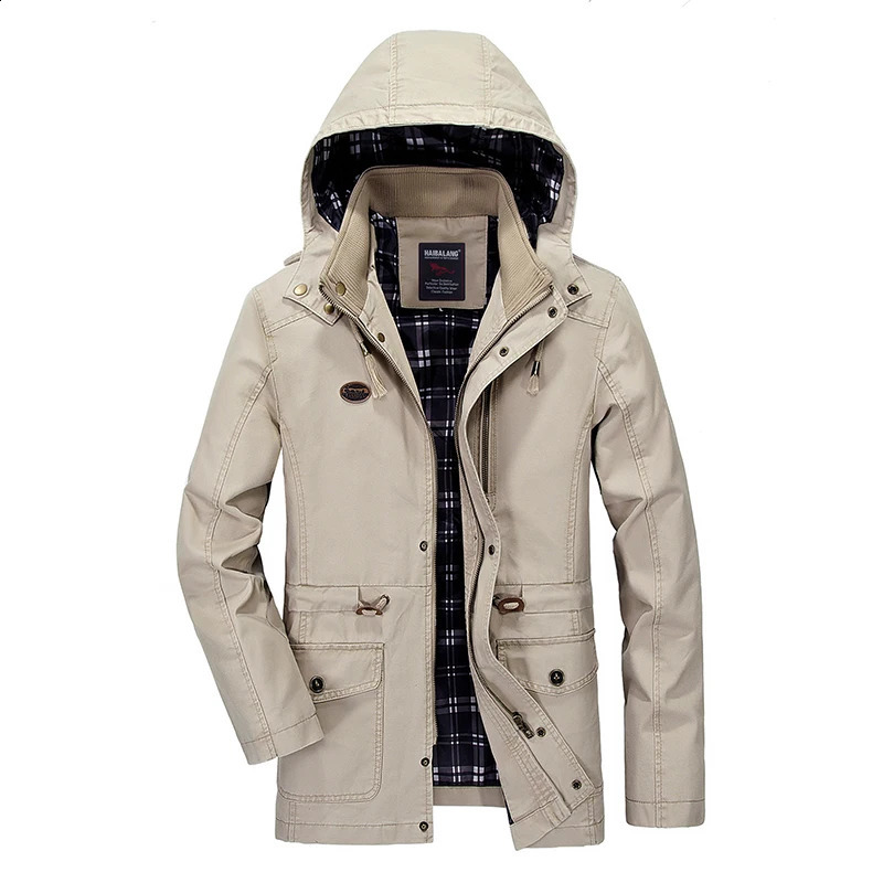 Autumn Men Cotton Solid Color Detachable Hooded Loose Jacket Men Spring Multi Pockets Outdoors Casual Windproof Jacket Male 250811