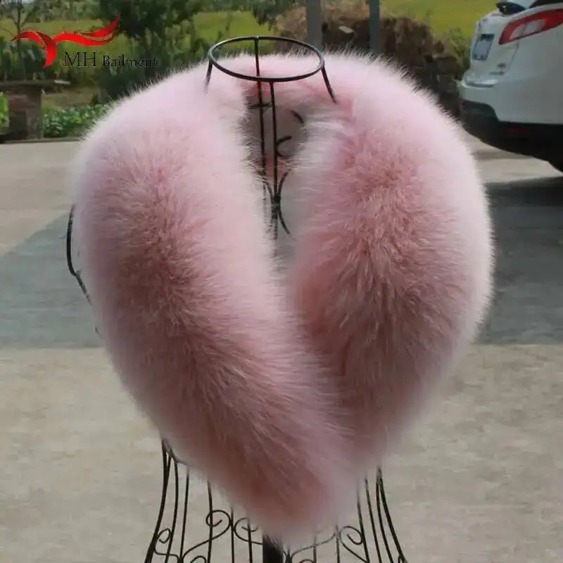 Winter Real Fox Fur Collar 100% Genuine Natural Pink Scarf Scarve Large Size Wraps Neck Warmer Furry Shawl Female 250812