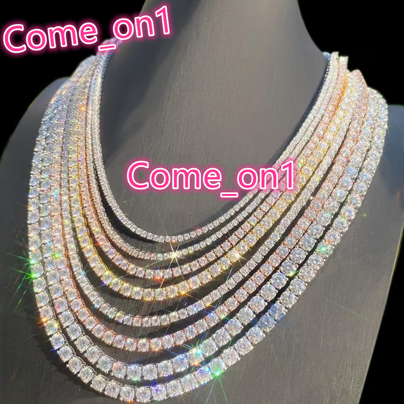 For RINNTIN SMN 925 Silver Gra VVS Moissanite Diamond Tennis Chain 2MM-5MM Necklace Bracelet for Men and Women Hip-hop Jewelry