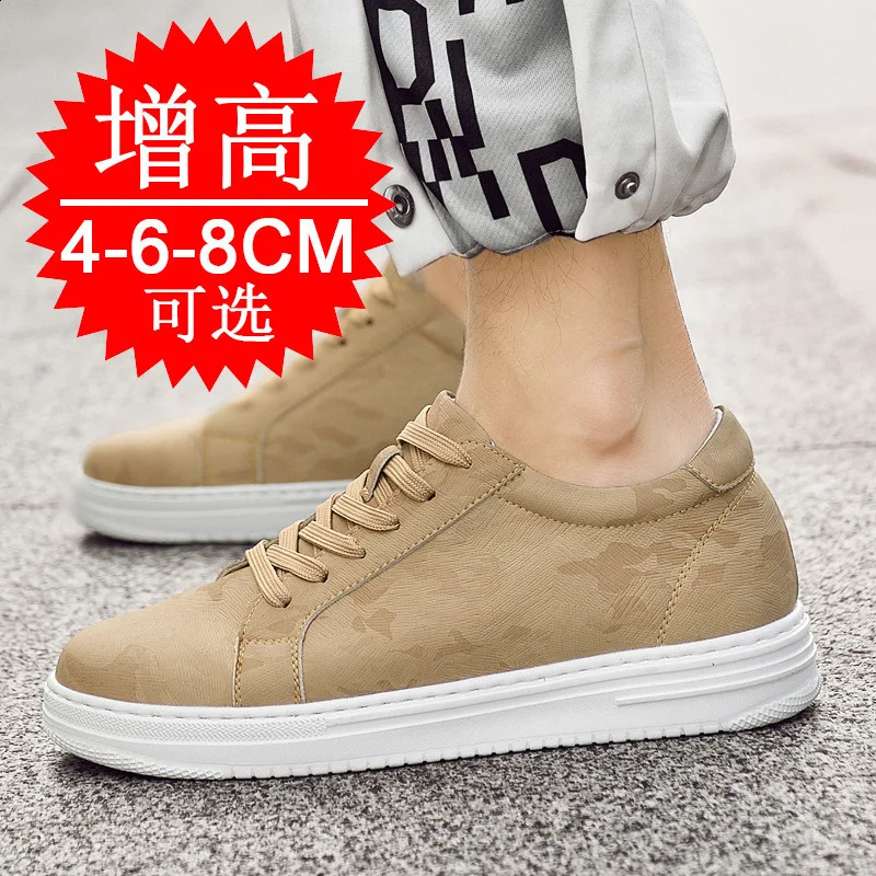 Mens Genuine Leather Sneakers Elevator Shoes Invisible Breathable Heightening Shoes 8cm Mens Casual Skateboard Sneakers 250815