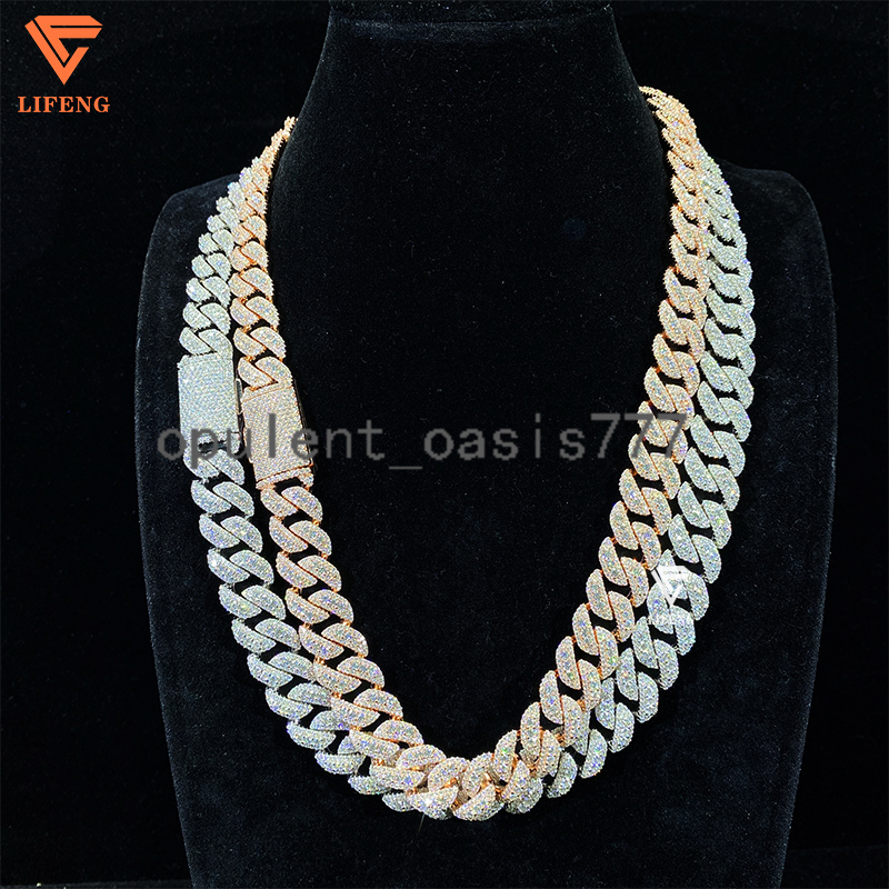 Hip Hop Chic 14mm Cuban Link Necklace 925 Silver White Gold Plated Iced Moissanite Large Diamond Chic Diamond Cuban Chain