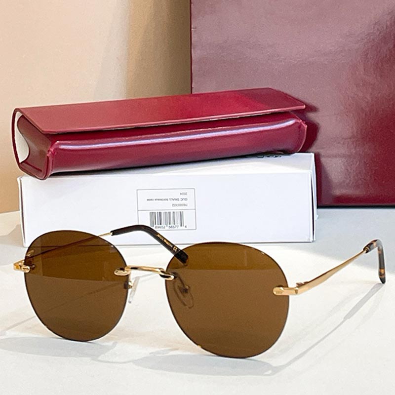 Round Women Rimless Sunglasses GG2101 designer frameless sunglasses brown polarized lenses gold metal temple UV400 fashion party womens glasses