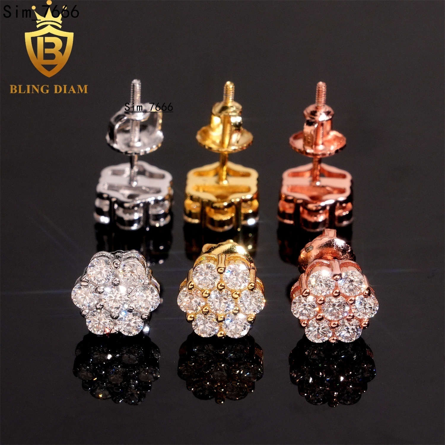 Bijoux Fine GRA Certificat 925 Sterling Silver VVS1 Moisanite Stud Big Flower Boucles d'oreilles colorées pour les femmes