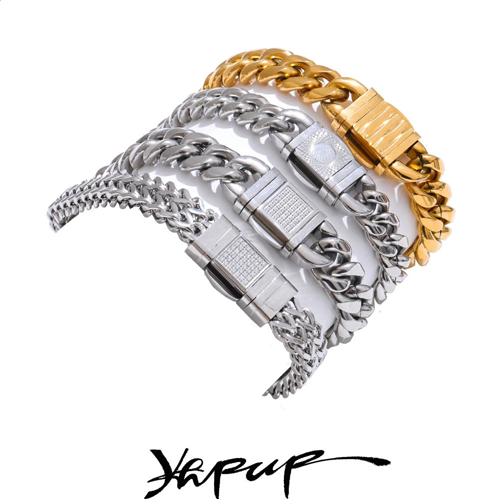 Texture de la déclaration YHPUP 316 Chaîne cubaine Men Bracelet Arrivée des bracelets en acier inoxydable épais bijoux imperméable plaqué 250814
