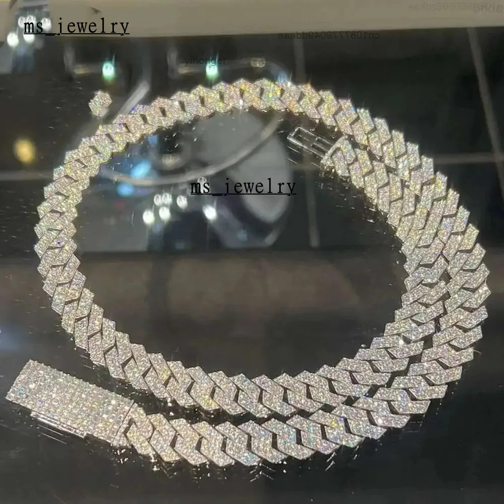 Fashion 2025 Rapper Necklace Cuban Chain Iced Out 925 Sterling Silver 14mm Straight Edge Vvs Moissanite Link