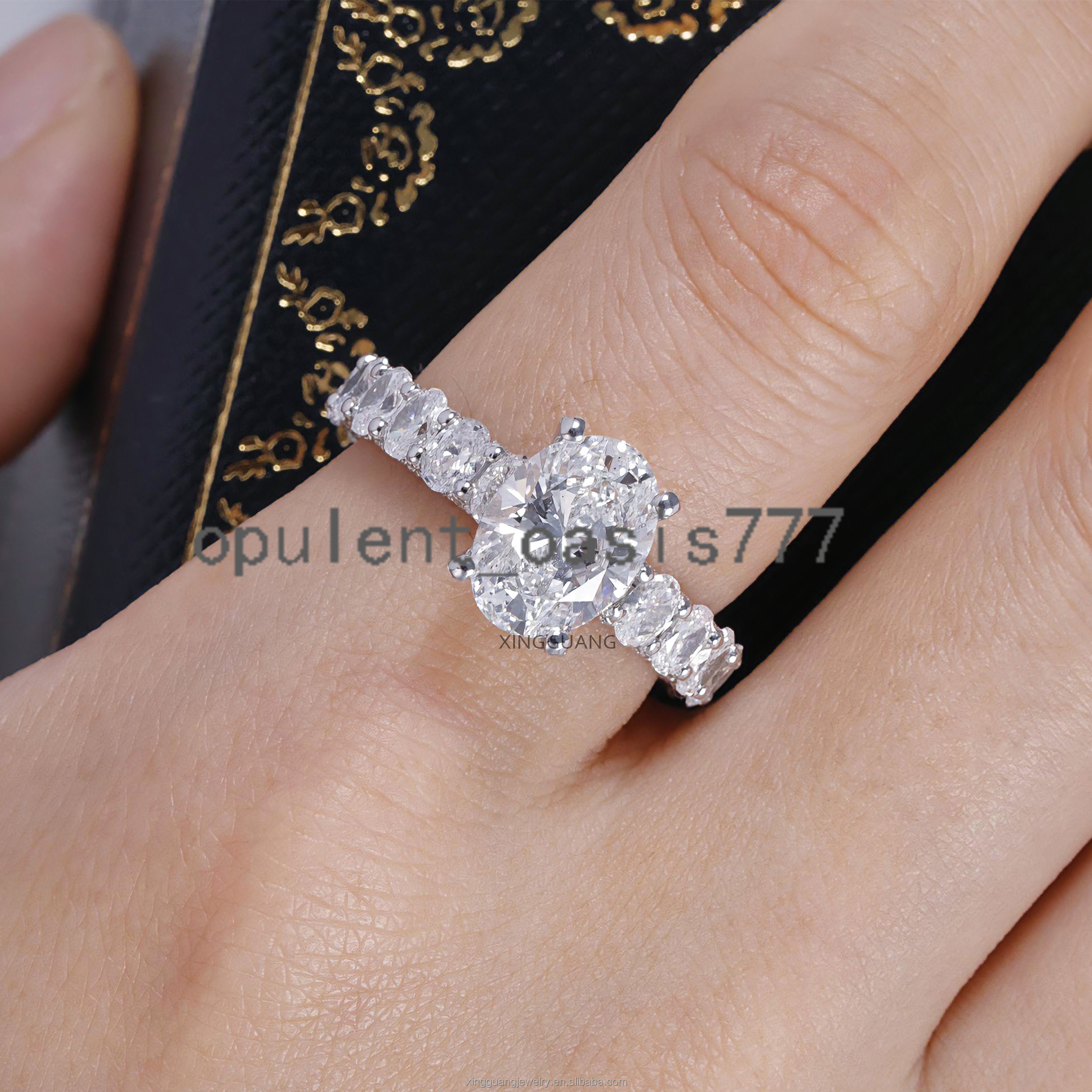 1.5 Ct Oval Cut Moissanite Ring in 18k Gold Plated Sterling 925 Silver Jewelry with Certificate and Black Card