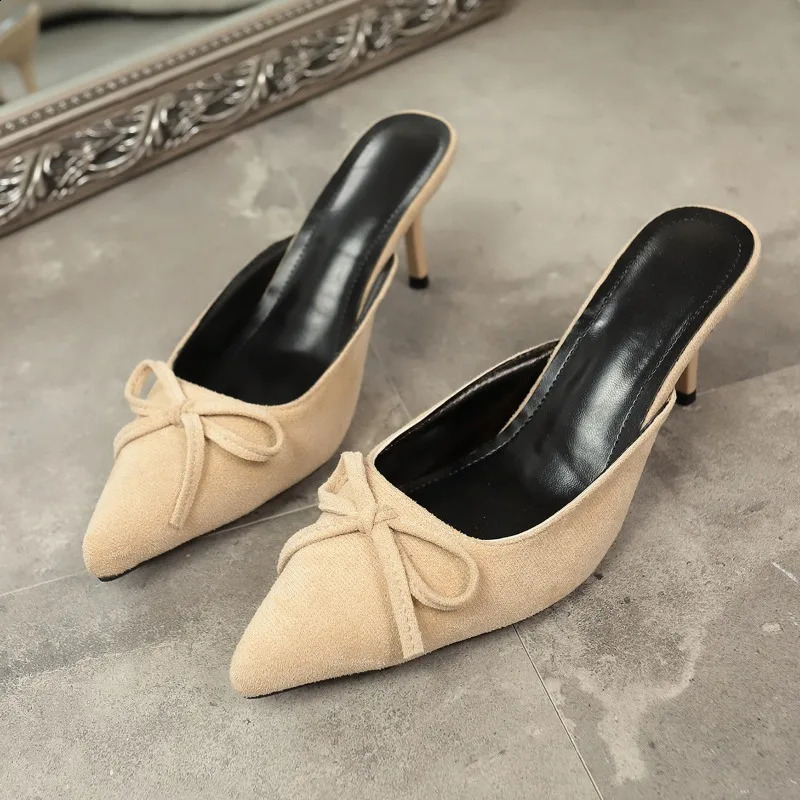 Summer Butterfly-knot Women Slippers Shoes Fashion Pointed Toe Style High Heel Slides Shoes 250814