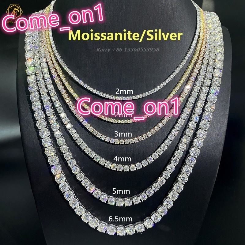 Bijoux fin D VVS Moisanite Bracelet Chaîne de bracelet argent 28 pouces S925 2 mm 3 mm 4 mm 5 mm 6,5 mm 20 pouces Collier de collier de collier
