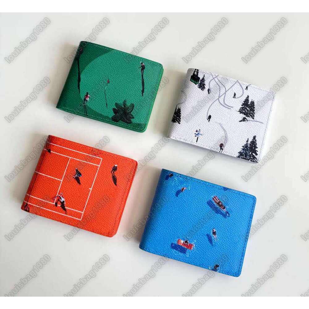 10A Genuine Leather Designer Slender Wallet Mens Classic Floral Monogrammed Short Purse Mirror Quality Luxury Sports Scene Pattern Card Holder With