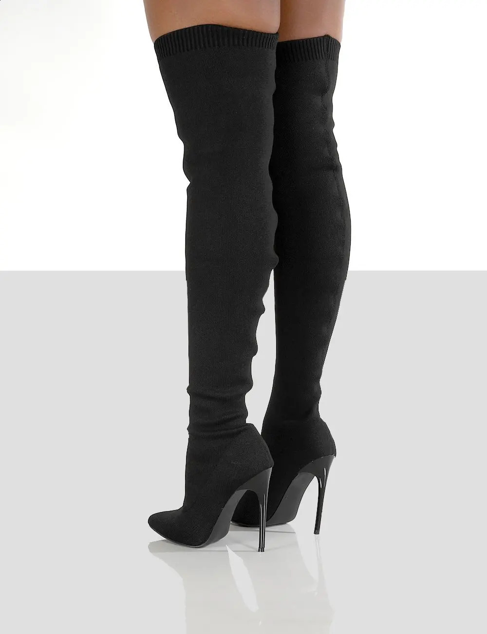 Ladies Socks Over The Knee Women Boots Stretch Fabrics High Heel Slip on Shoes Pointed Toe Woman Long Boots Size 36-43 250815