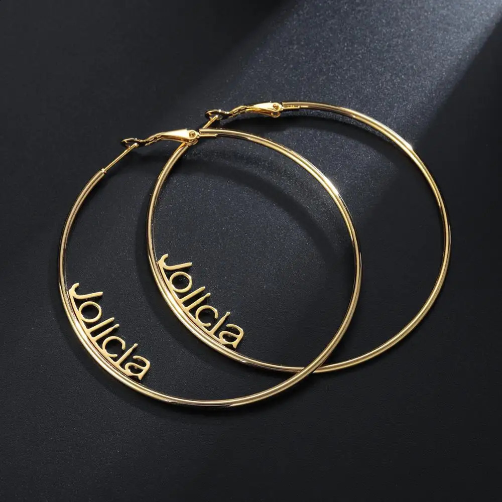 20mm-100mm Custom Hoop Earrings Customize Name Earrings Gold Color Rose Gold stainless steel For Women Earrings Christmas Gift 250813