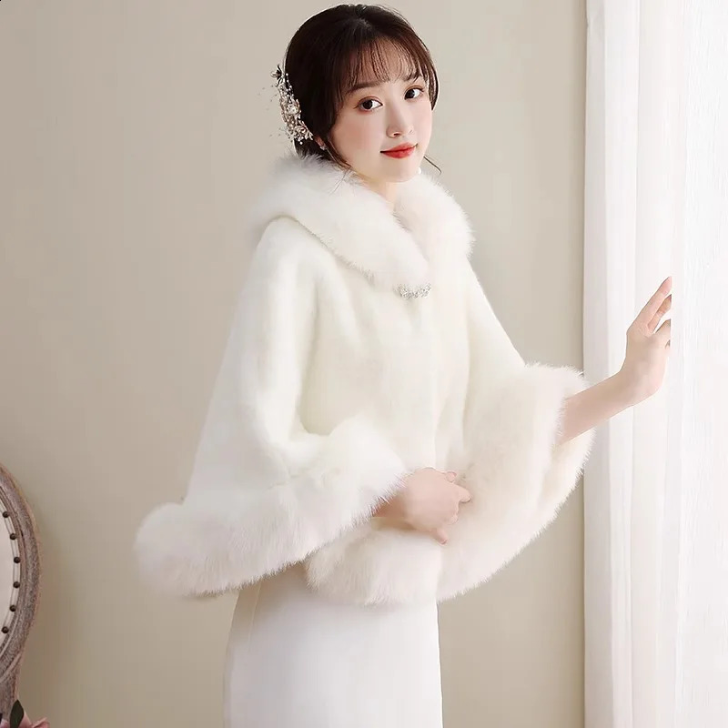 Faux Mink Rex Rabbit Fur Cape Wrap Party Wedding Dress Shawl Autumn Winter Fashion Graceful Cloak Outerwear 250812