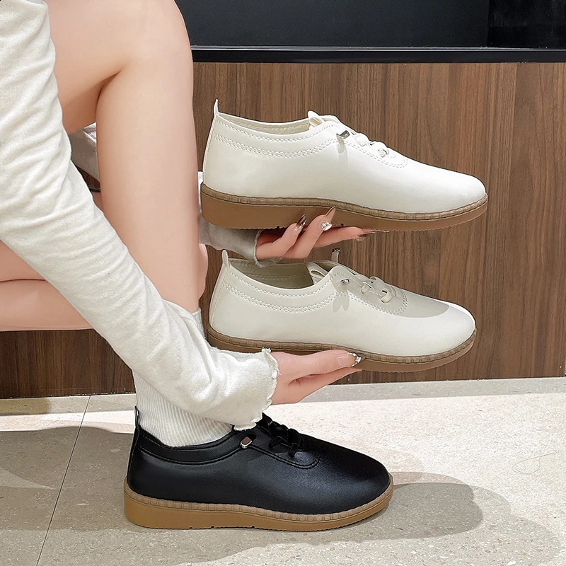 Pu Flat Small Leather Shoes Womens Non-slip Soft Soles Comfortable Soft Leather Mother Leisure Work Single Shoes 250814