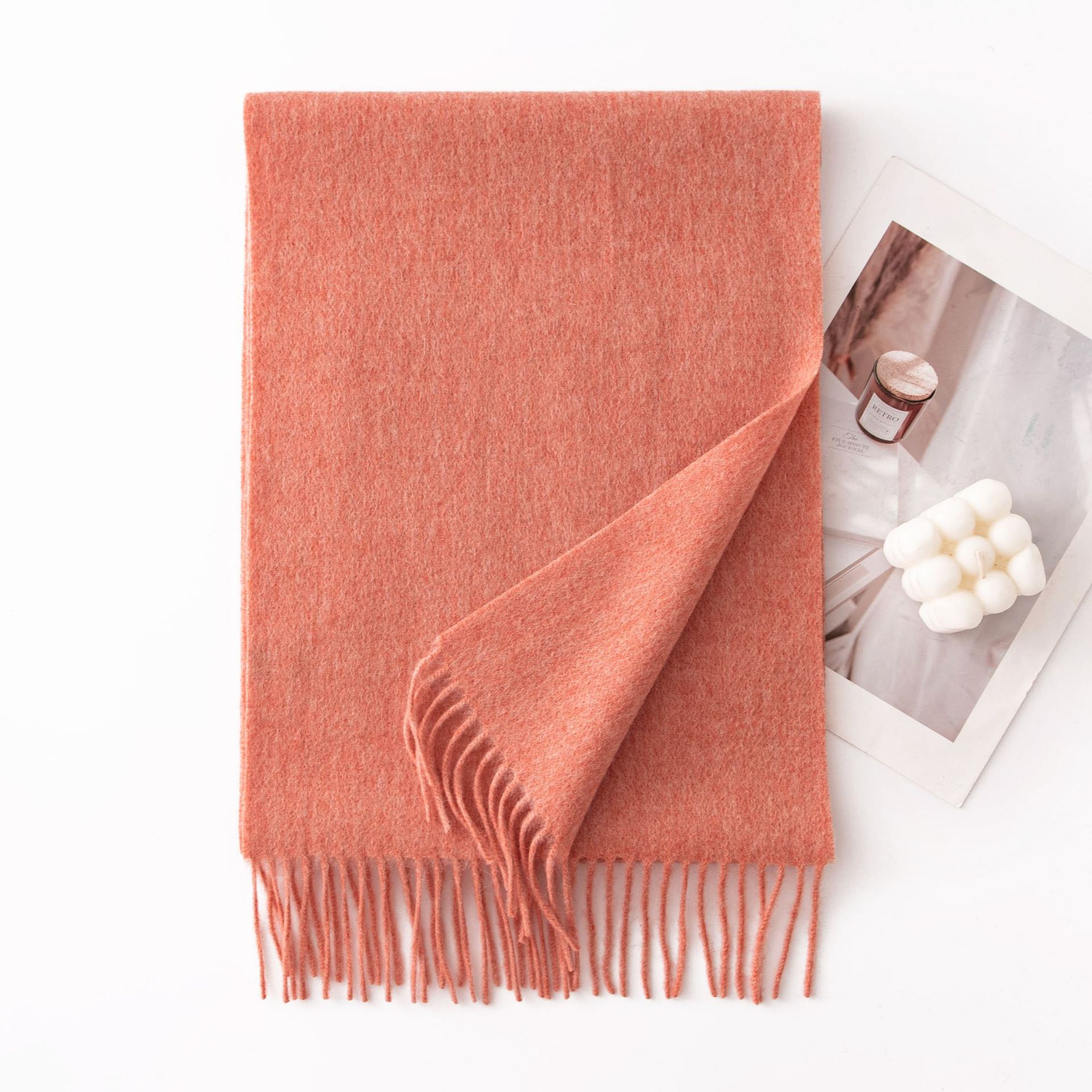 K1668 Solid color wool scarf for women autumn and winter new style 100% pure wool warm neck scarf dual use