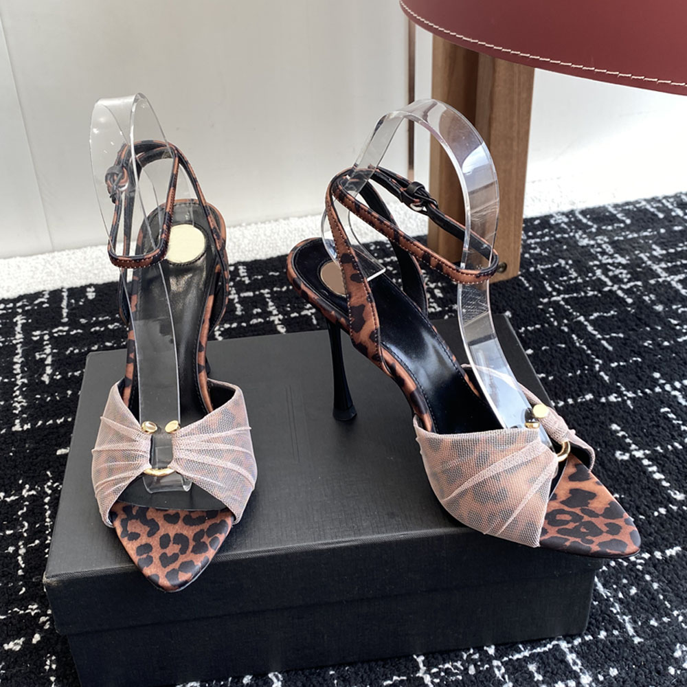 Top quality stiletto High heels slippers sandals slides open toes mules heels Luxury designer heeled Evening party shoes for womens Leopard sandals