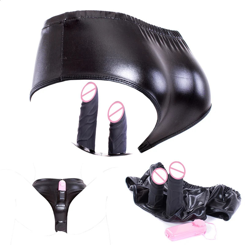Pu en cuir pénis culotte en silicone anal pantalon de bouchons de crosse lesbienne pantalon chasteté des sous-vêtements vibration de sexe vibrant